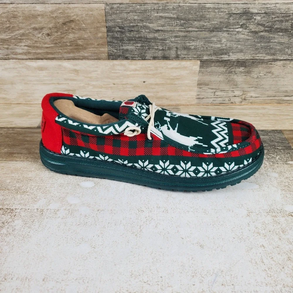 Hey Dude Wally Holiday Cheers Mens Loafer Shoes Sz 9 Green Multi Casual Slip On